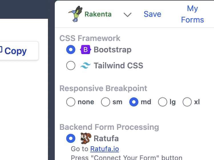 Rakenta online form editor and html form generator